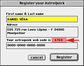 AstroQuick Registering Window