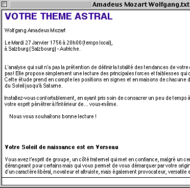 L'interprétation complete du theme astral Astro Quick Mac