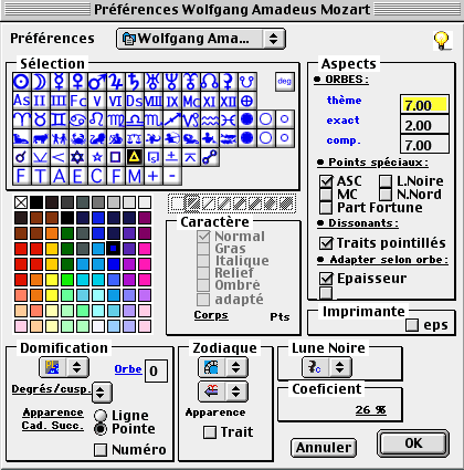 Préférences graphiques et calculs astrologiques AstroQu IO Mac 