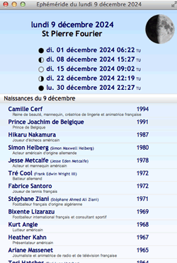 ephemeride du jour et de la date anniversaire avec calendrier des lunaisons et dates celebres