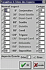 reglages des orbes des aspects dans le logiciel Astrologie AstroQuick