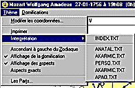 Menu des Interprétations theme astro