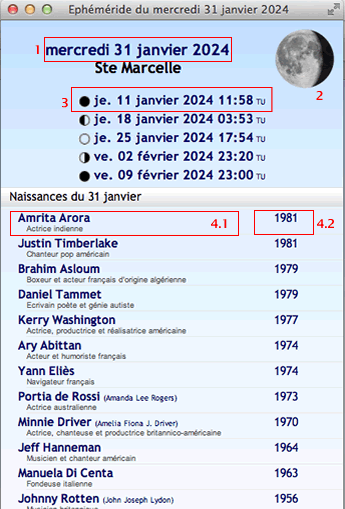 phmride du jour (ou d'une date)