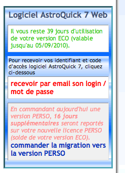 upgrade version logiciel astroquick web