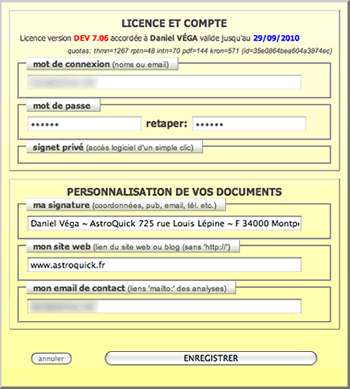fenetre astroquick licence compte