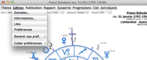 menu edition logiciel astroquick