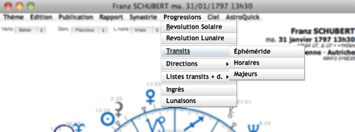 menu Progessions Logiciel d'astrologie AstroQuick