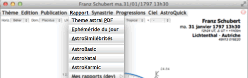 menu Rapport Logiciel AstroQuick