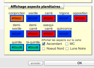 Affichage des aspects planétaires couleurs