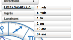 menu des transits et directions planetaires