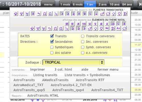 transit astrologique menu transits