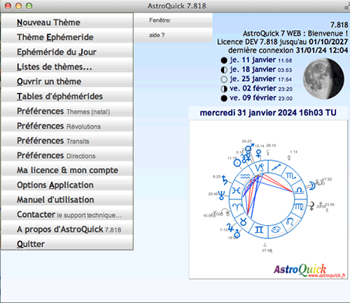 fenêtre AstroQuick Logiciel version 7